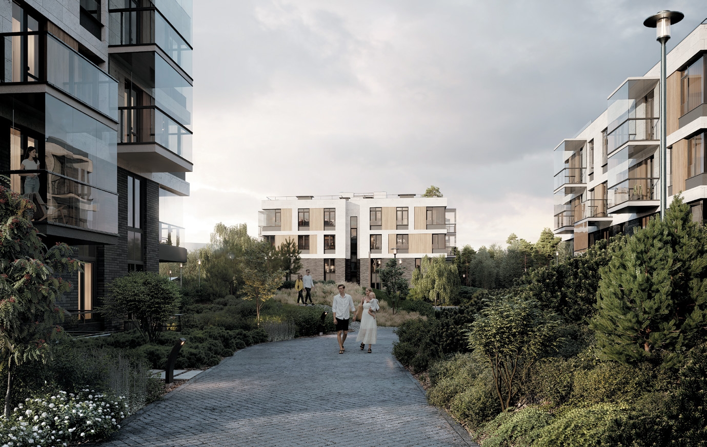 Пешеходные дорожки в жилом комплексе Репин - благоустроенная территория апартаментов у Финского залива